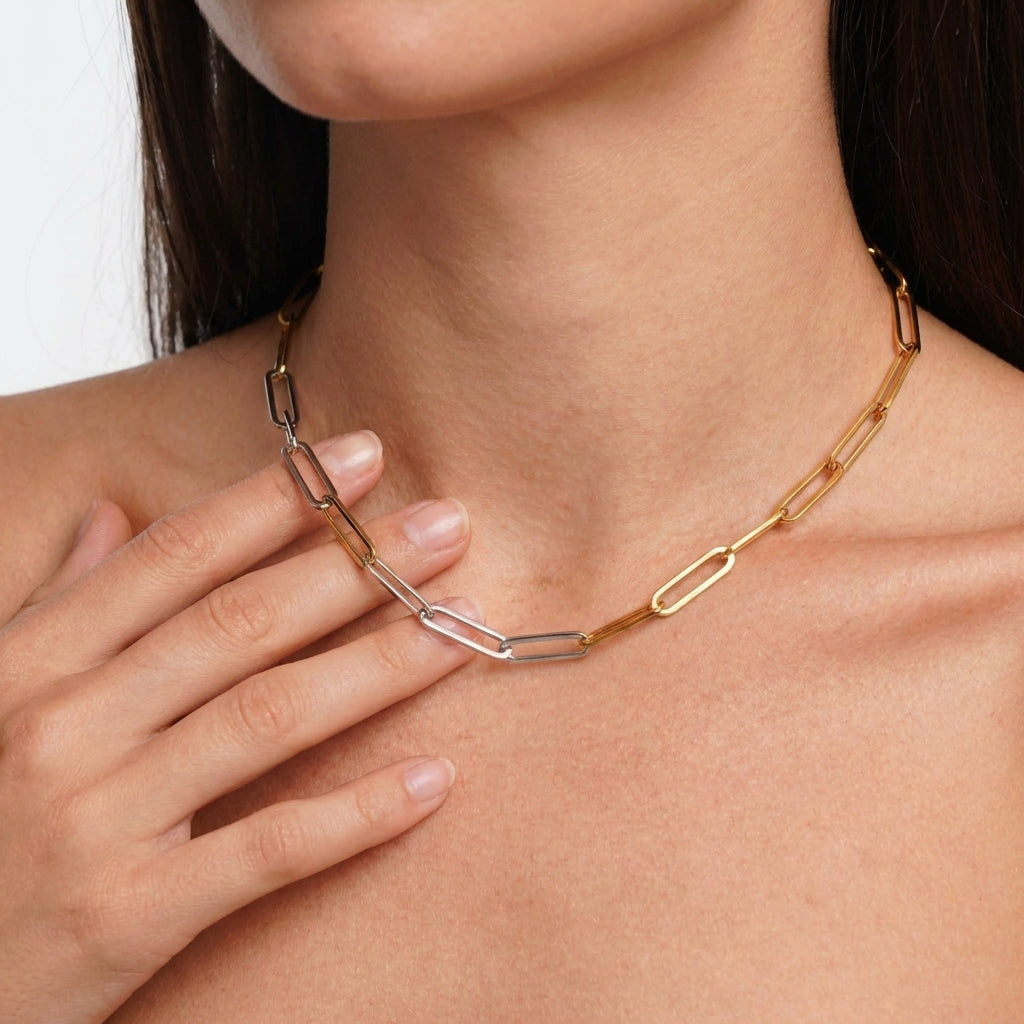 Elegant minimalist mixed metal paperclip necklace