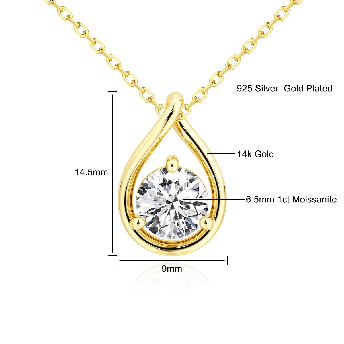 Pear-Cut Moissanite Necklace — 14K Gold Solitaire Pendant