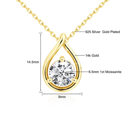 Pear-Cut Moissanite Necklace — 14K Gold Solitaire Pendant