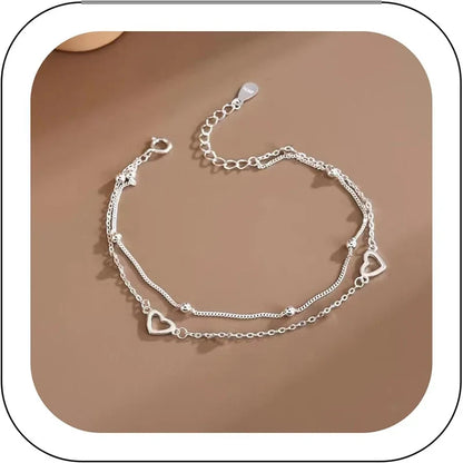 925 Sterling Silver Double Heart Bracelet