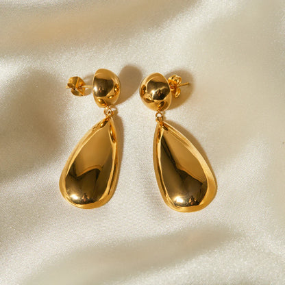 Goccia Elongated Drop Earrings — 18K Gold Plated Stainless Steel