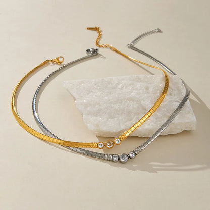 Vintage Stainless Steel CZ Choker Necklace
