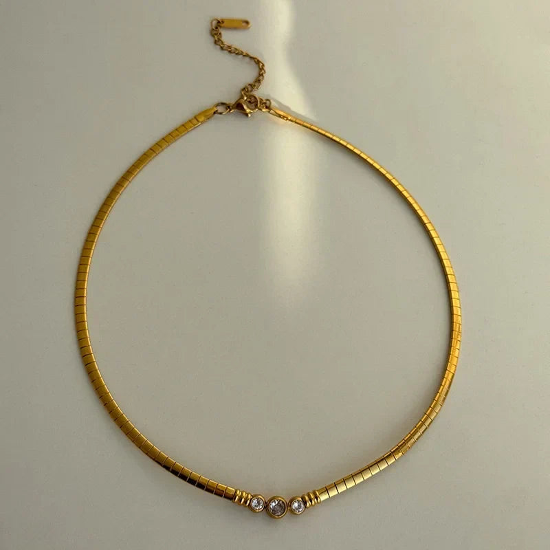 Vintage Stainless Steel CZ Choker Necklace