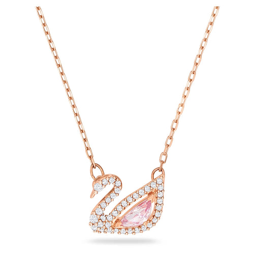 Serena 14K rose gold swan pendant necklace with pink crystal