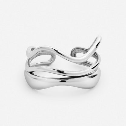 Sculptural gold ring, side angle view