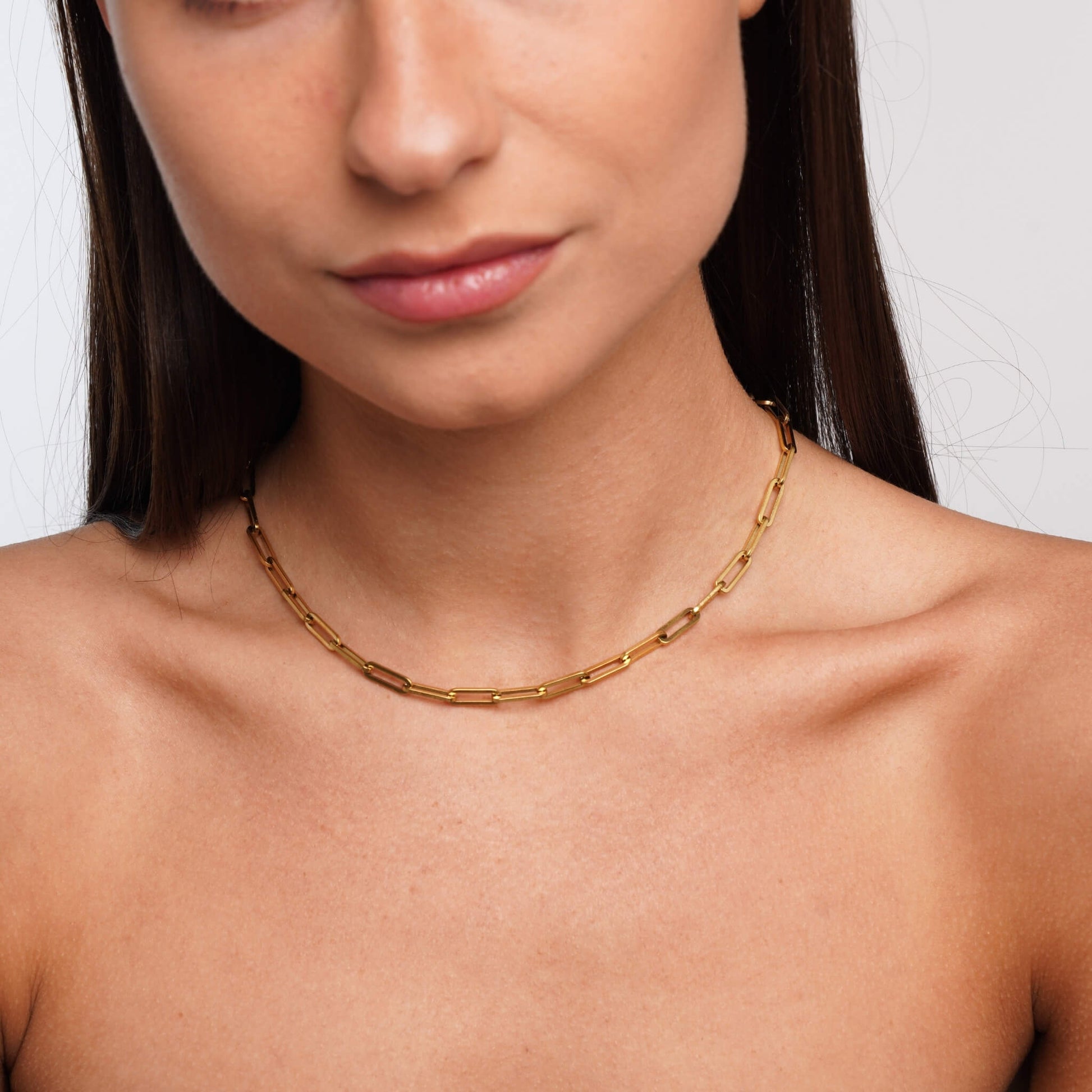 Gold chain link necklace, modern minimalist design