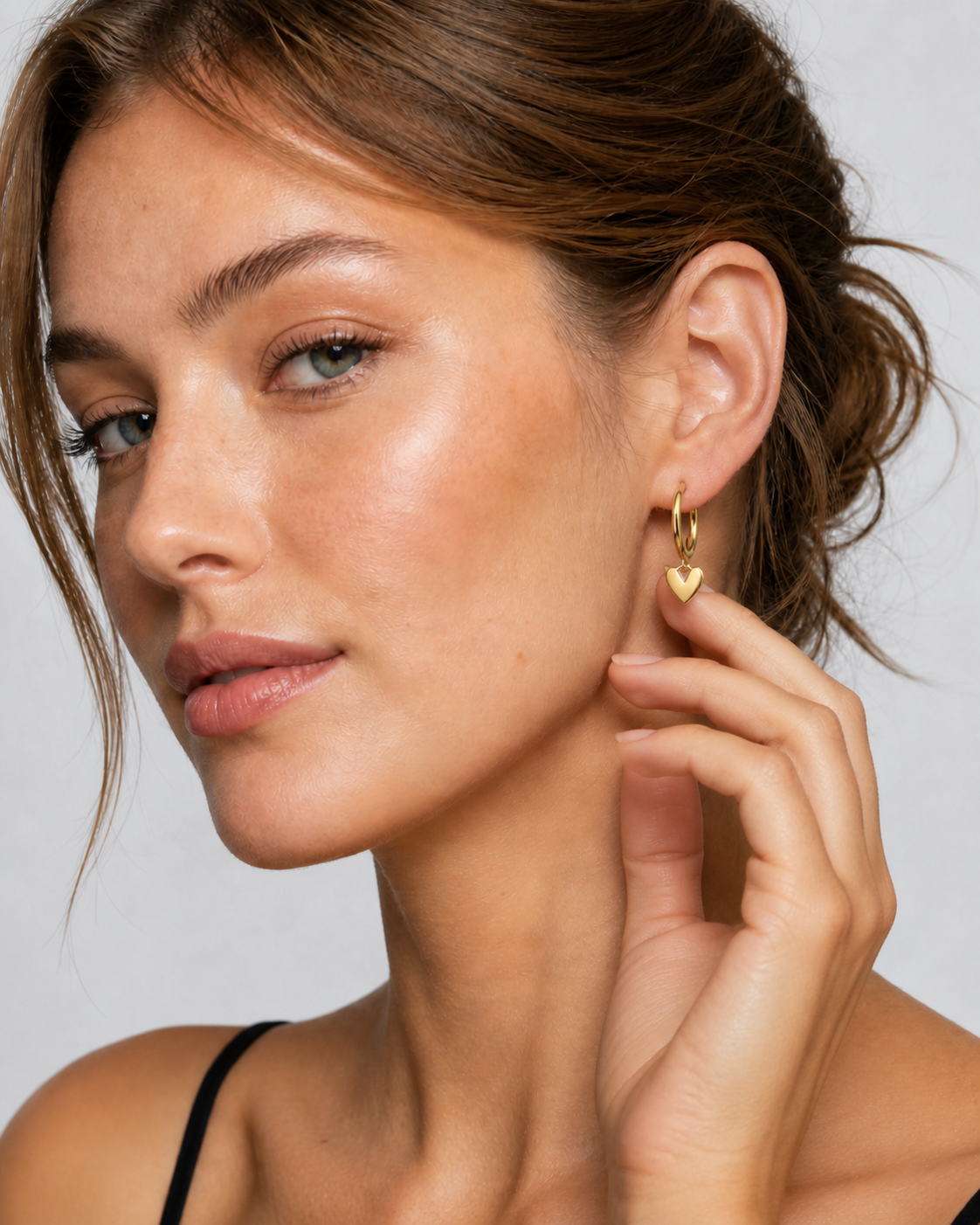 Gold Heart Hoop Earrings — 14K Plated Sterling Silver