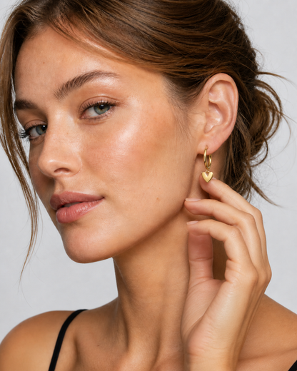 Gold Heart Hoop Earrings — 14K Plated Sterling Silver