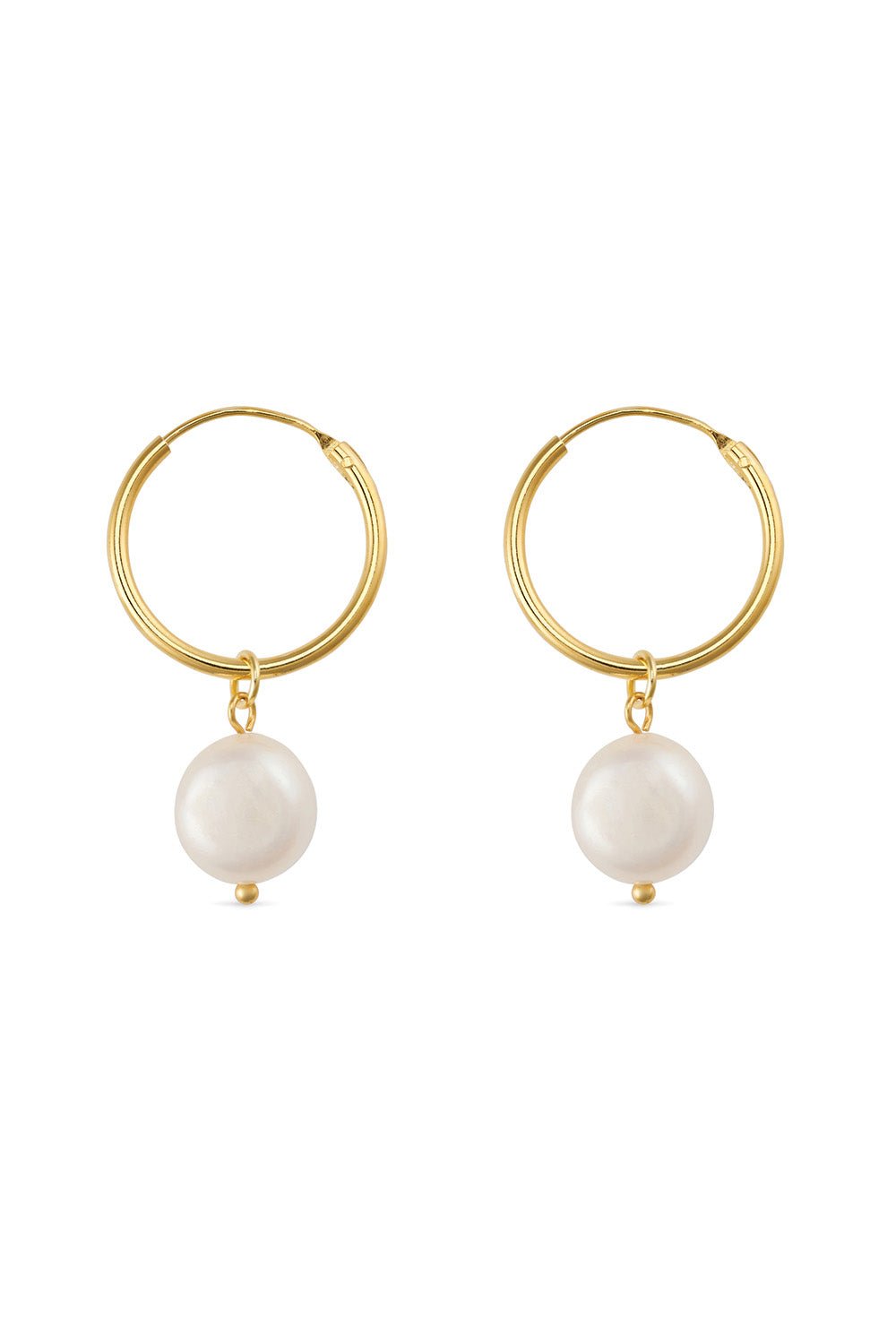 Chunky 18K gold freshwater pearl hoop earrings, sterling silver core