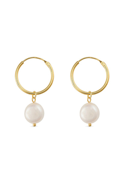 Chunky 18K gold freshwater pearl hoop earrings, sterling silver core