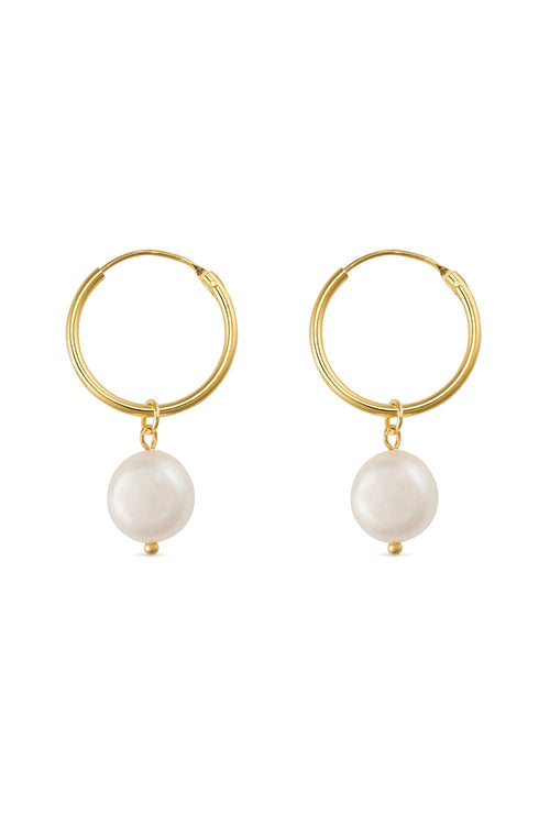 Chunky 18K gold freshwater pearl hoop earrings, sterling silver core