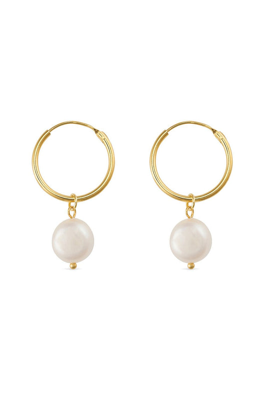 Chunky 18K gold freshwater pearl hoop earrings, sterling silver core