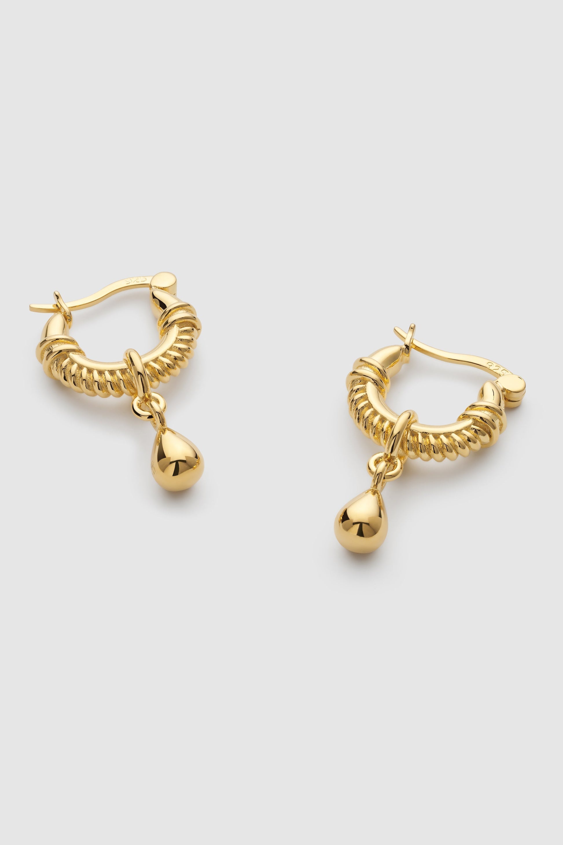 Gold Teardrop Huggie Hoop Earrings 14K gold plated twisted rope detail – Ravyena