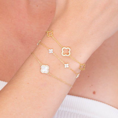Gold clover charm chain bracelet, lucky design