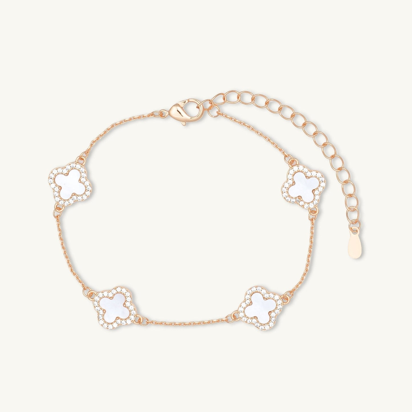 Mother-of-pearl clover bracelet on neutral background