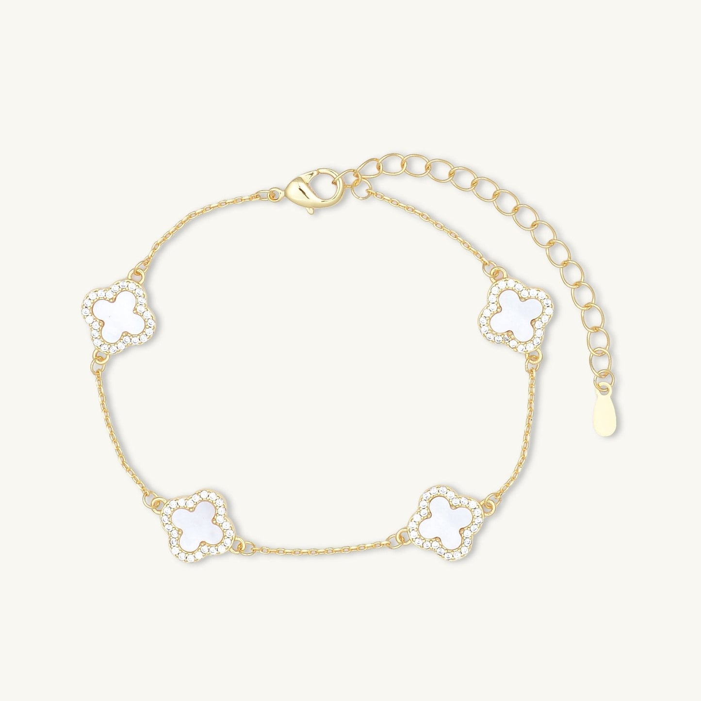 Clover station mother of pearl sapphire bracelet in 18K gold vermeil