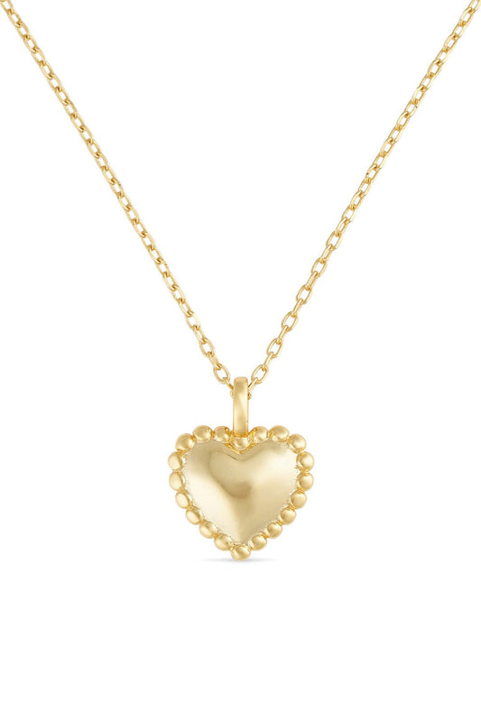Dainty 18K gold beaded heart pendant necklace