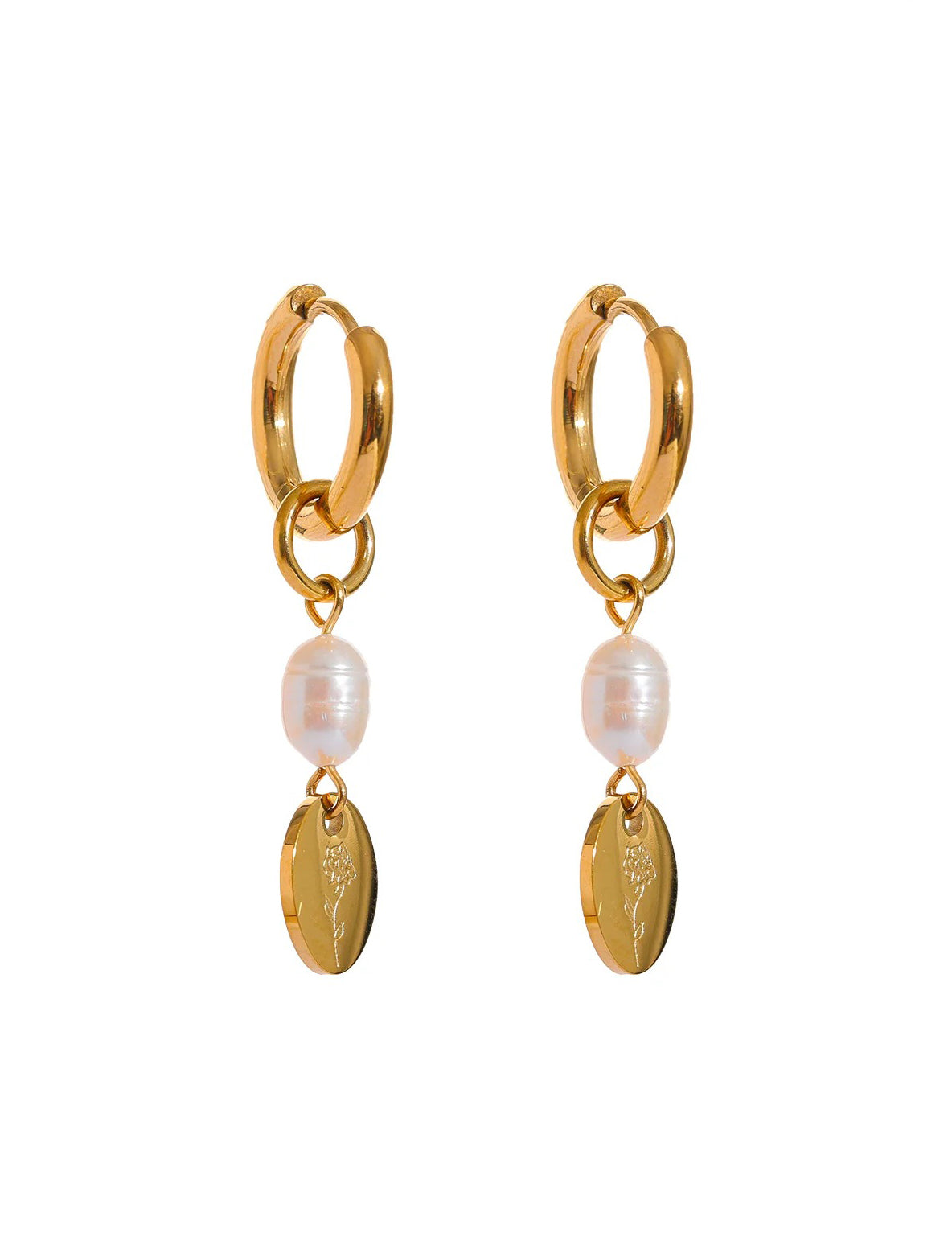 Pearl on vine earrings shown with elegant outfit