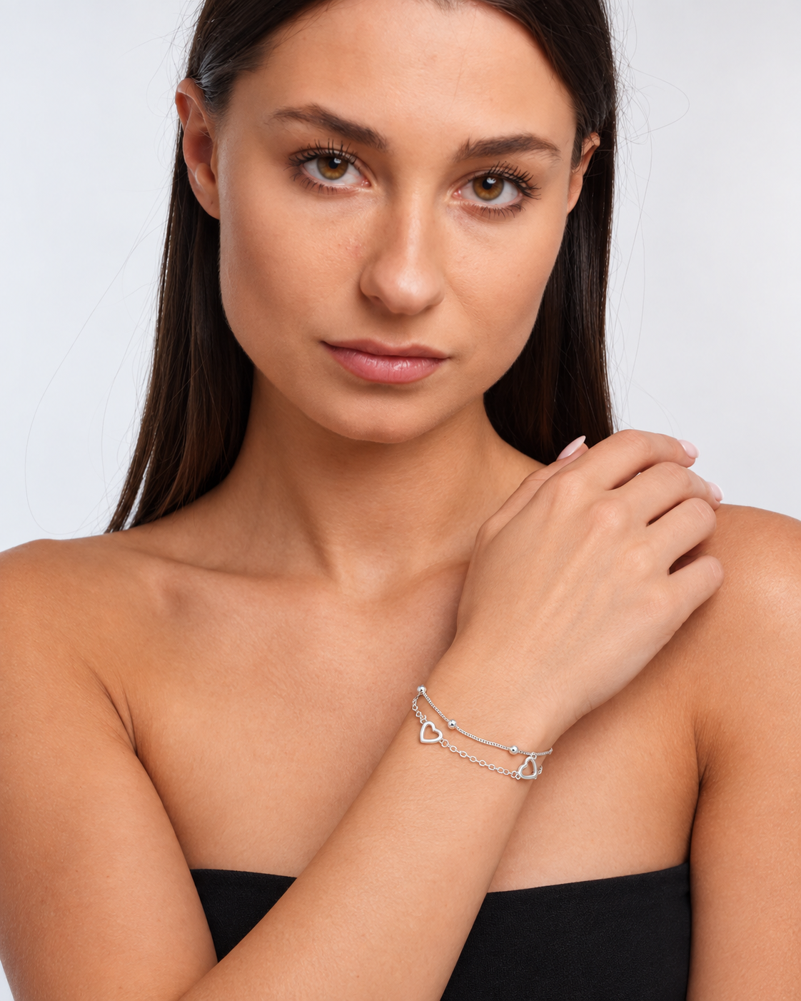 925 Sterling Silver Double Heart Bracelet