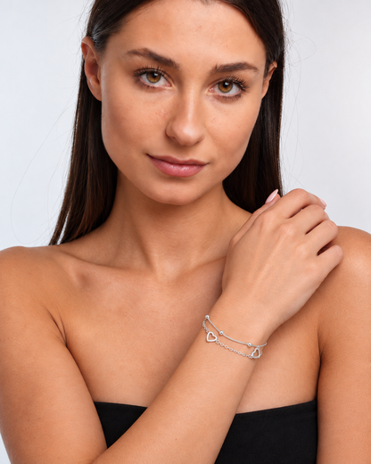 925 Sterling Silver Double Heart Bracelet