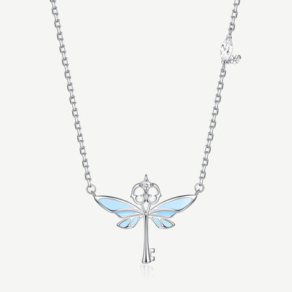 Flying keys sterling silver necklace, glow-in-the-dark design