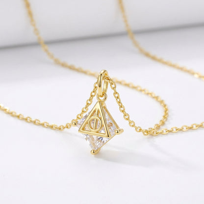 Elegant Deathly Hallows sterling silver necklace with delicate chain and faceted crystal pendant