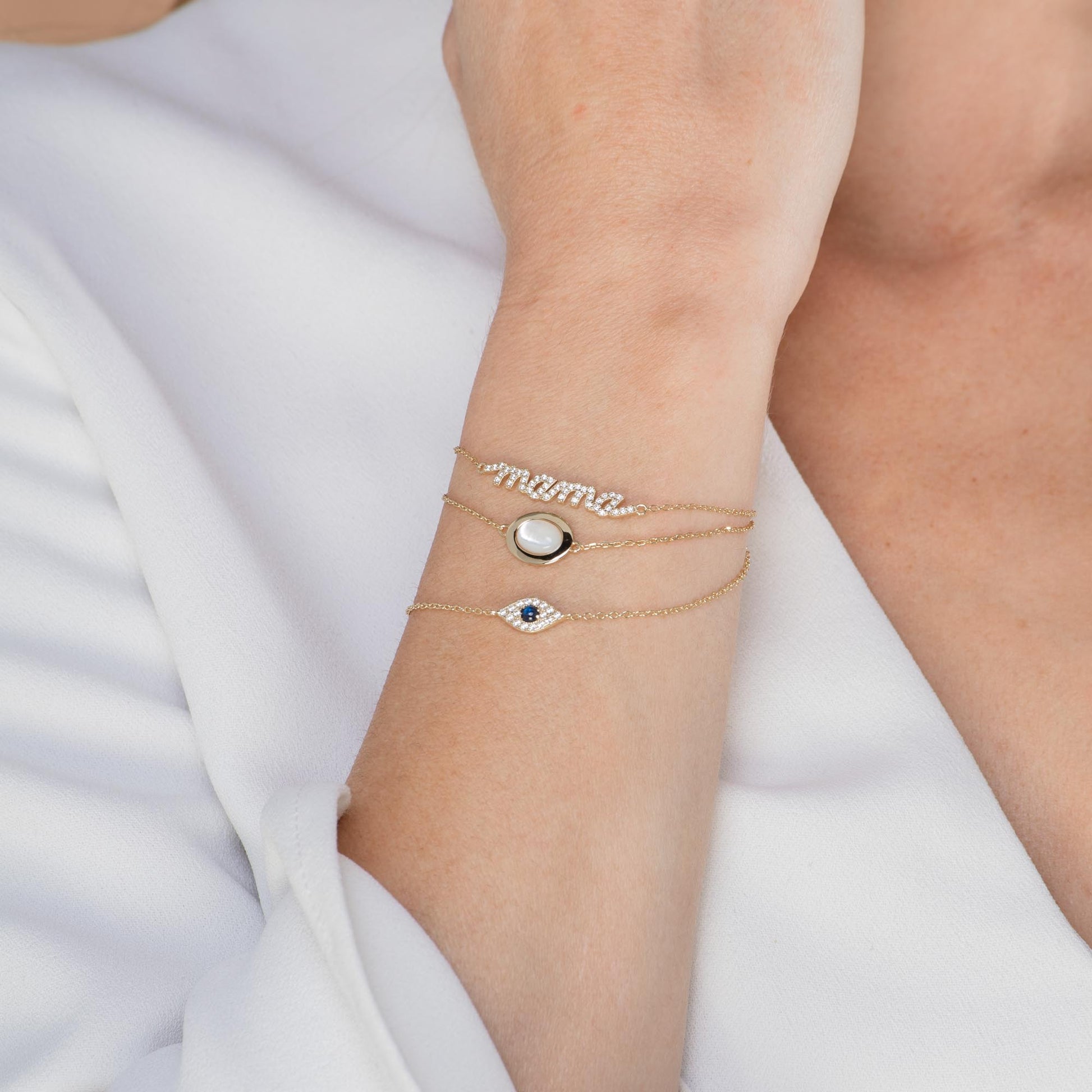 Evil eye pave chain, side angle view