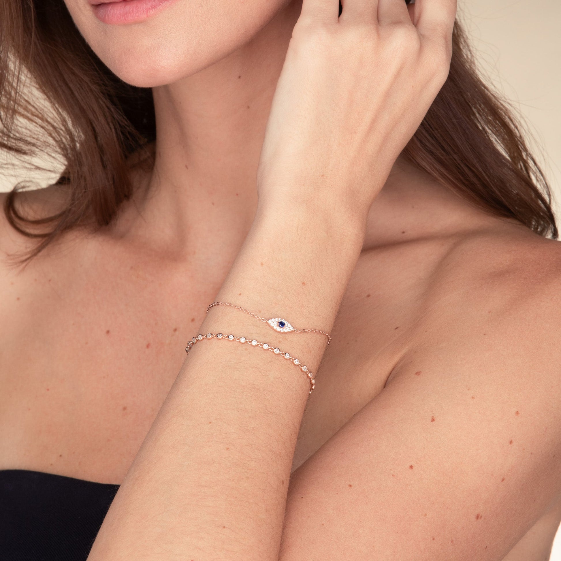 Pave evil eye bracelet, modern symbolic jewellery