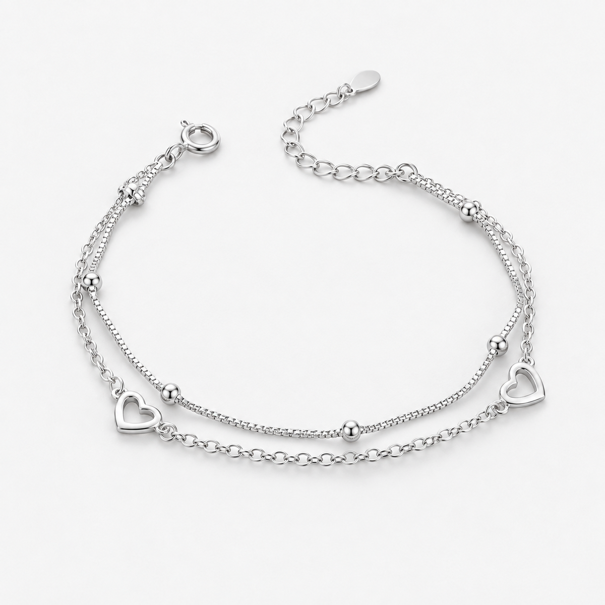 925 Sterling Silver Double Heart Bracelet