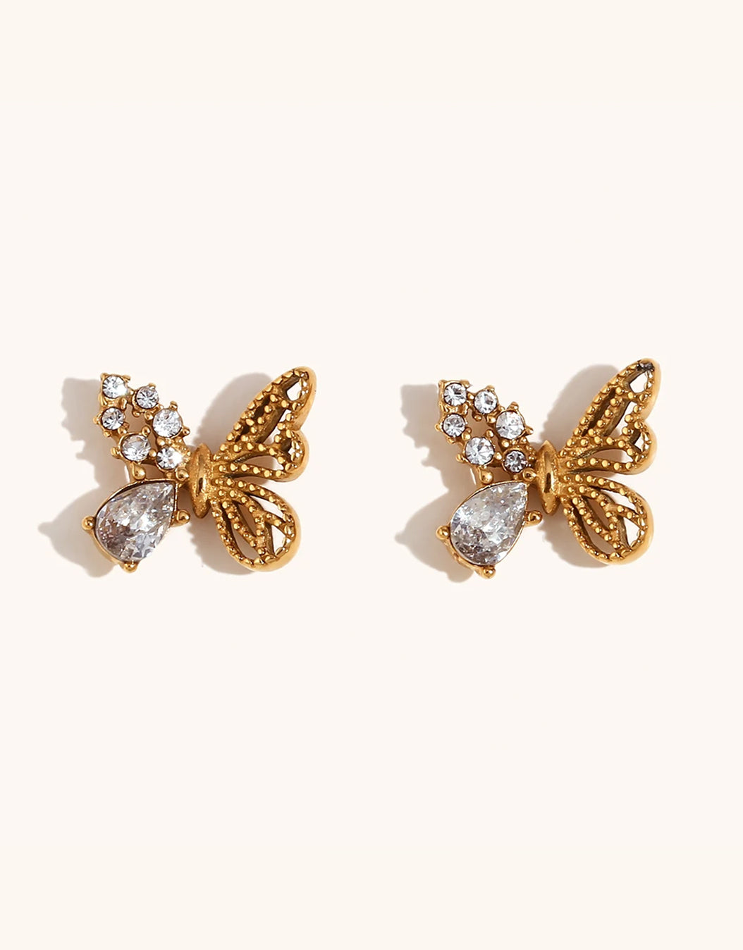 Wings of grace butterfly studs, refined finish
