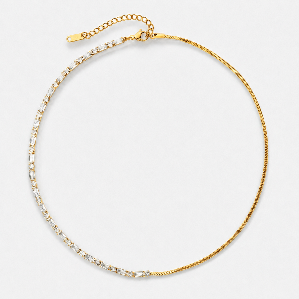 18K Gold-Plated Half Tennis Crystal Necklace — Default Title
