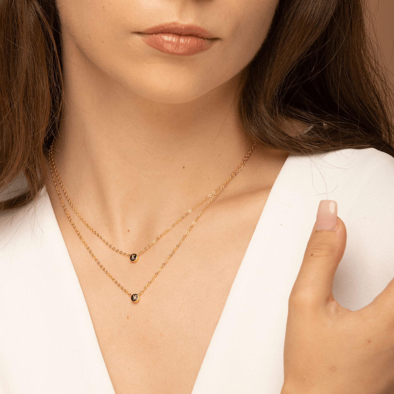 Initial dot necklace variation A in gold vermeil