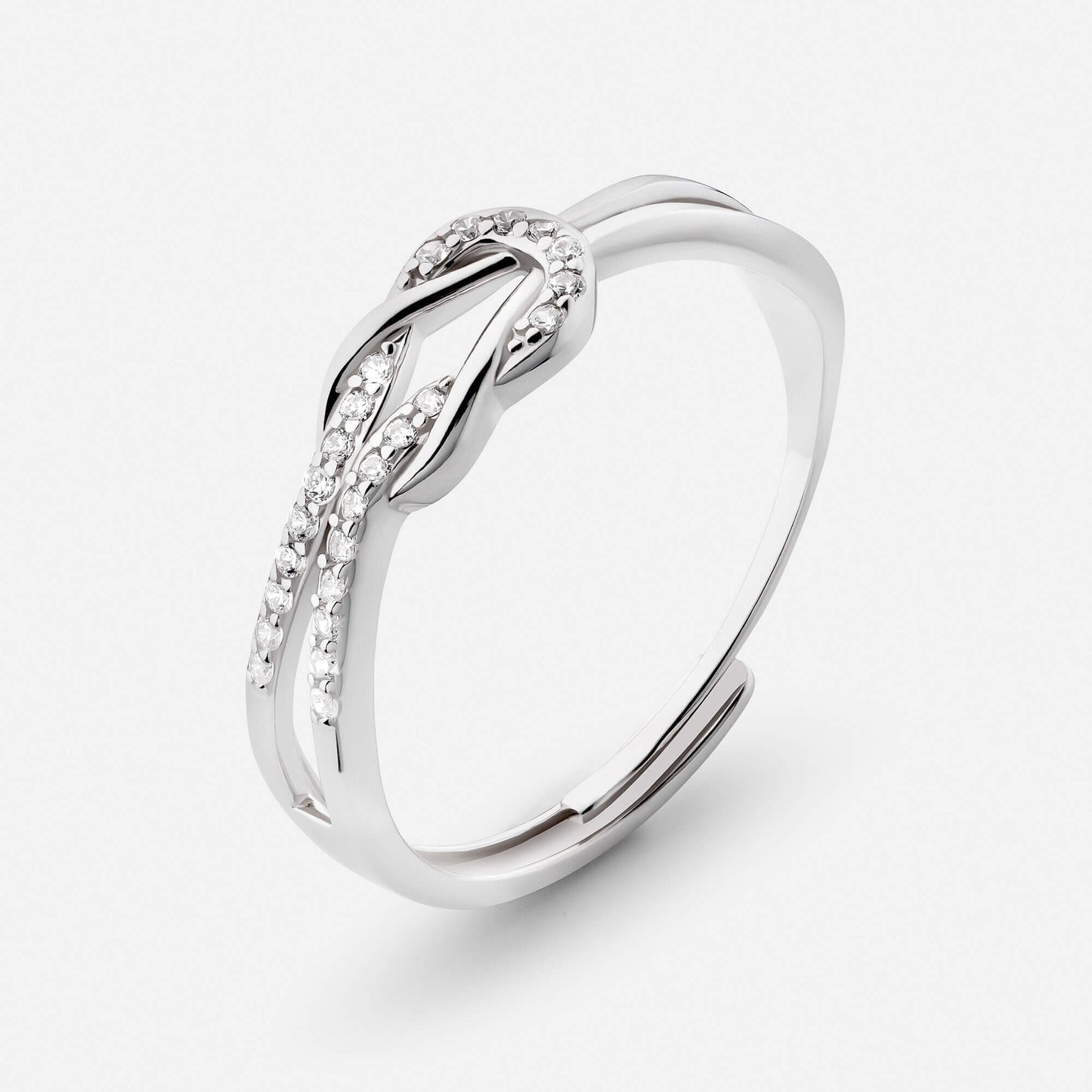 Gold knot ring, side angle view