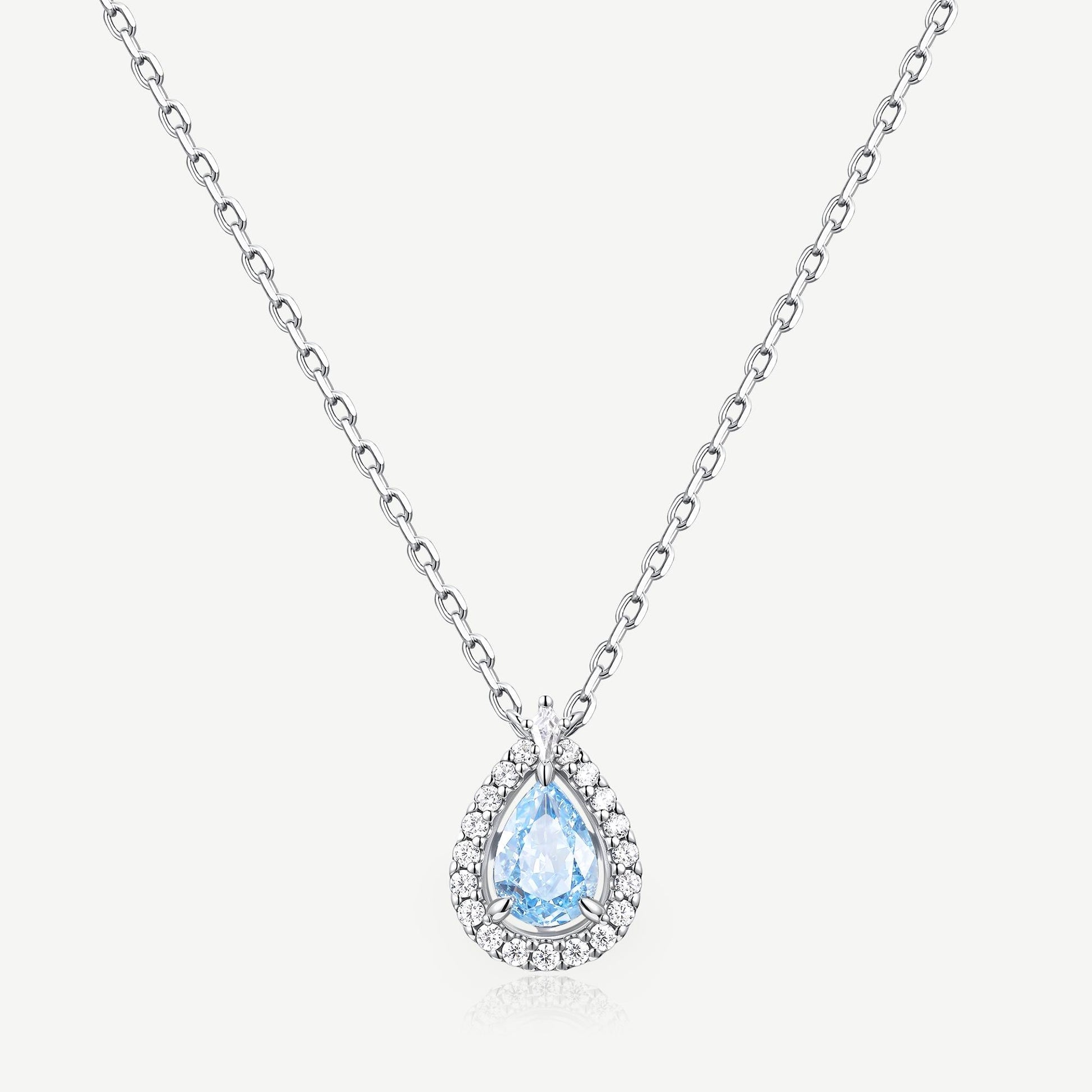 Ocean eye aquamarine birthstone drop necklace in 925 sterling silver