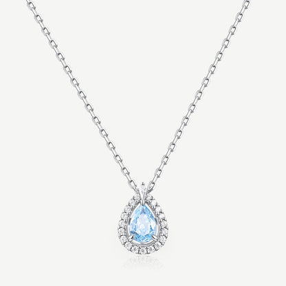 Ocean eye aquamarine birthstone drop necklace in 925 sterling silver