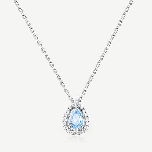 Ocean eye aquamarine birthstone drop necklace in 925 sterling silver