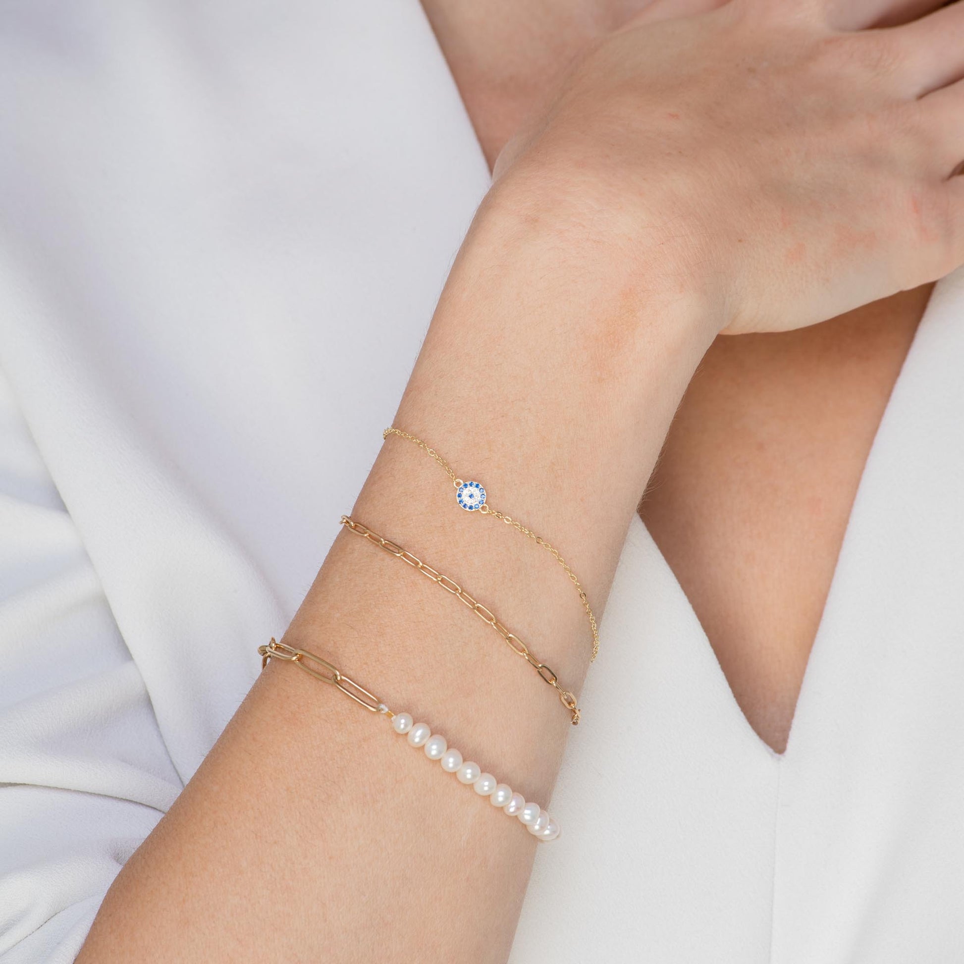 Gold link chain bracelet for layering and stacking