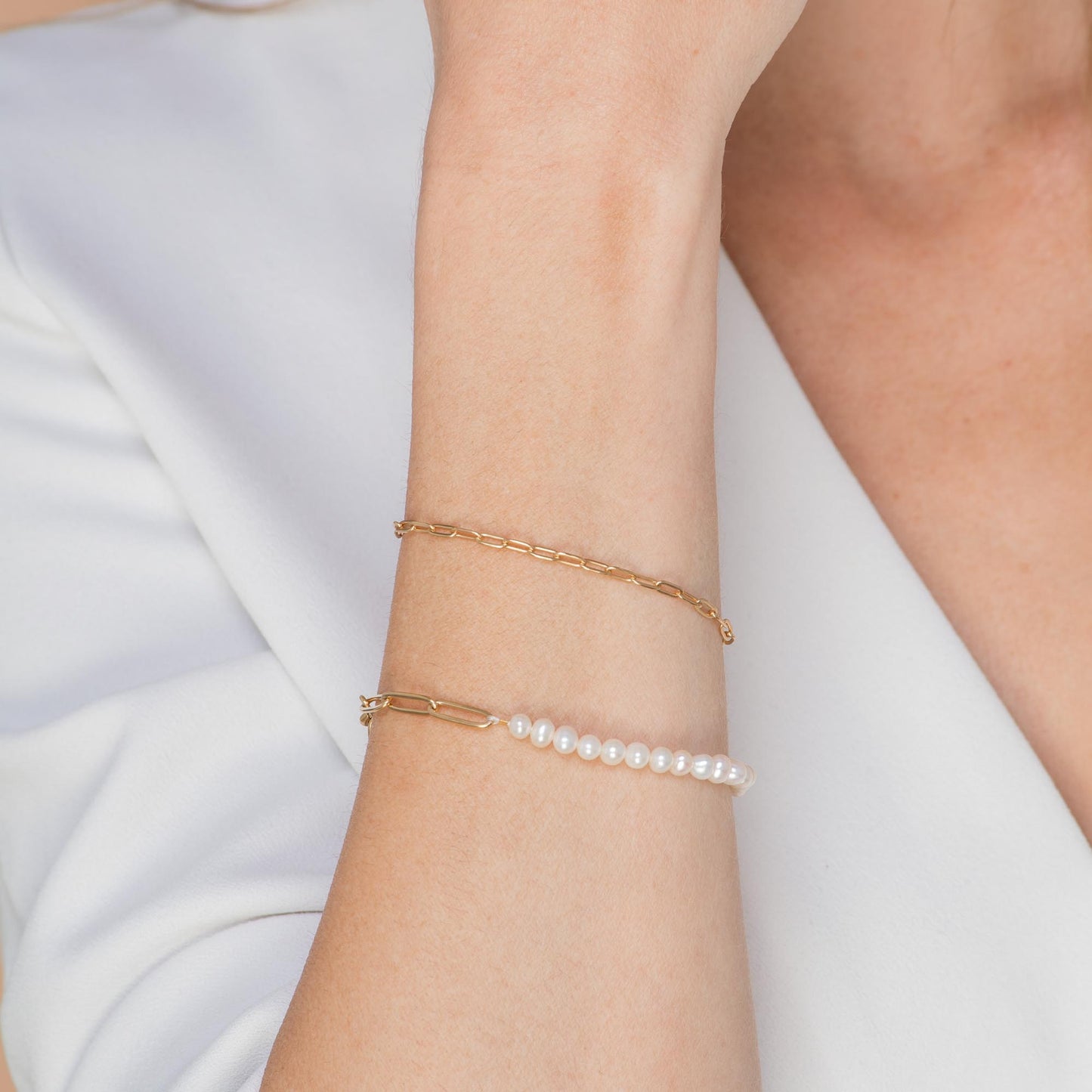 Stacking bracelet styled on a feminine wrist