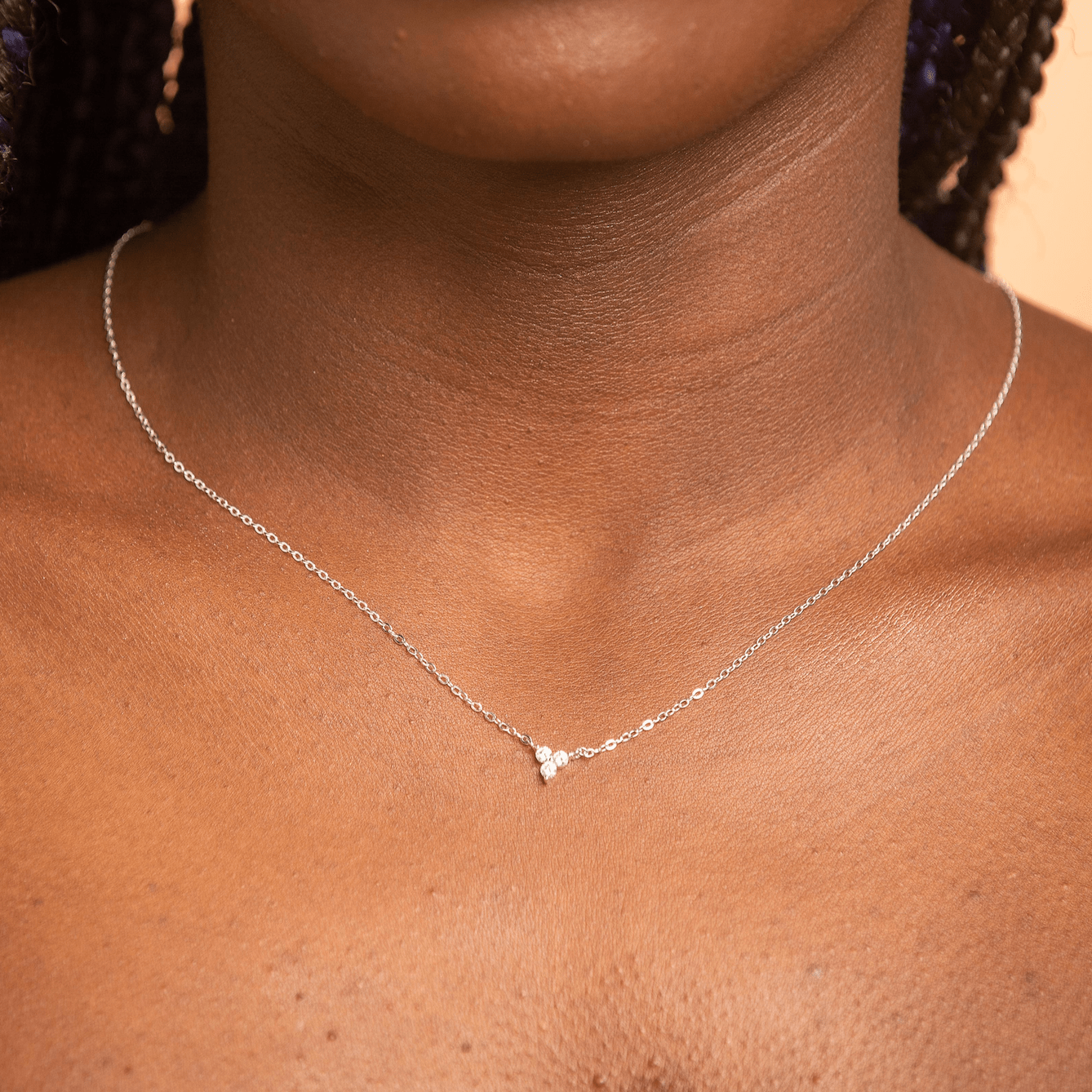 Lotus Sapphire Chain Necklace styled on model 18K gold vermeil – Ravyena