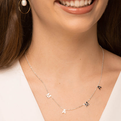 Gold vermeil Mama necklace, side angle view