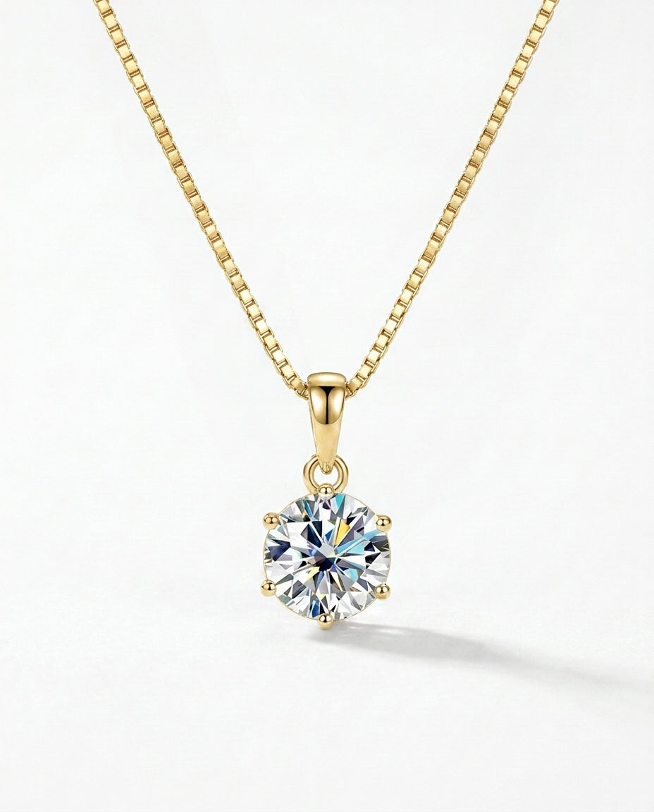 gold moissanite pendant necklace in 925 sterling silver