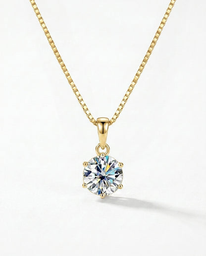 gold moissanite pendant necklace in 925 sterling silver