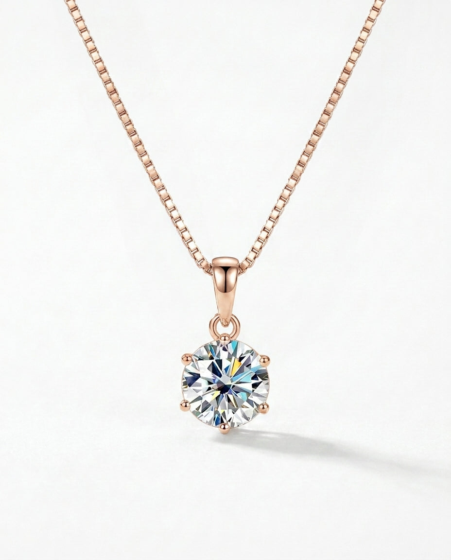 rose gold moissanite pendant necklace in 925 sterling silver