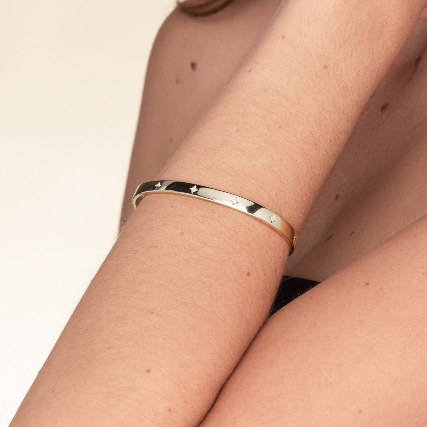 Gold star bangle bracelet, celestial design