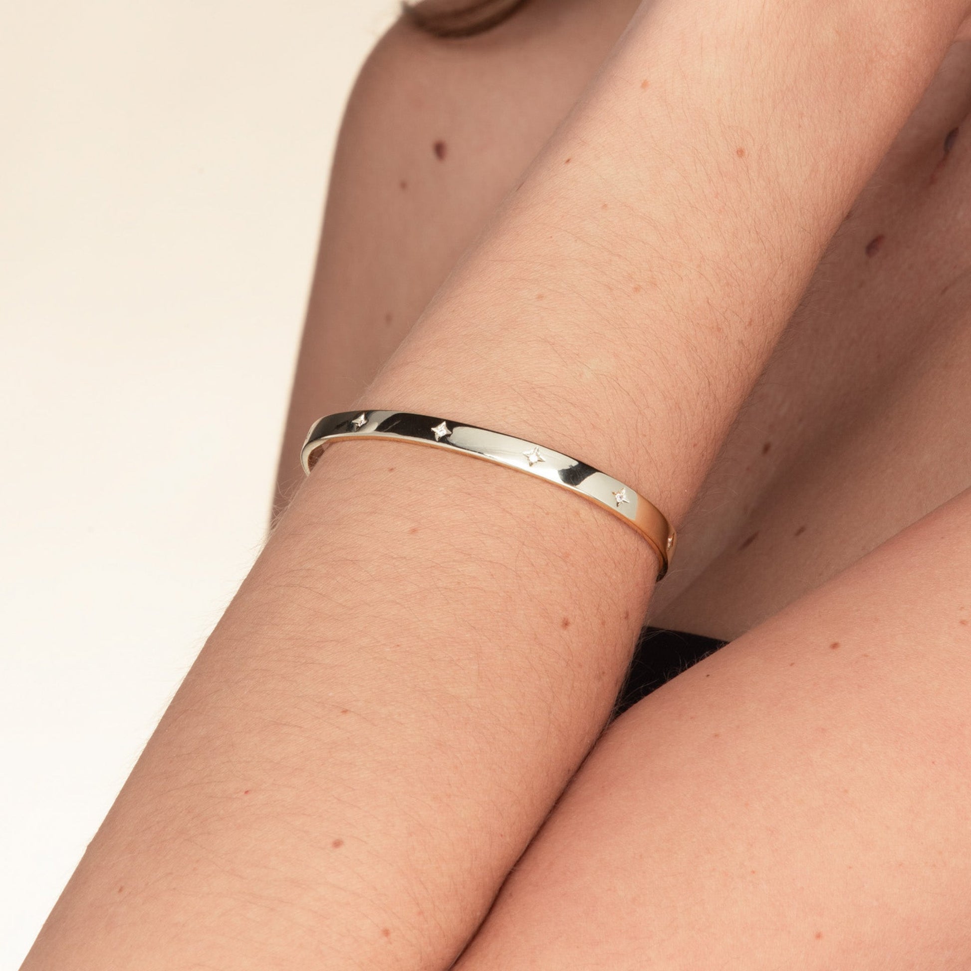 Gold star bangle bracelet, celestial design