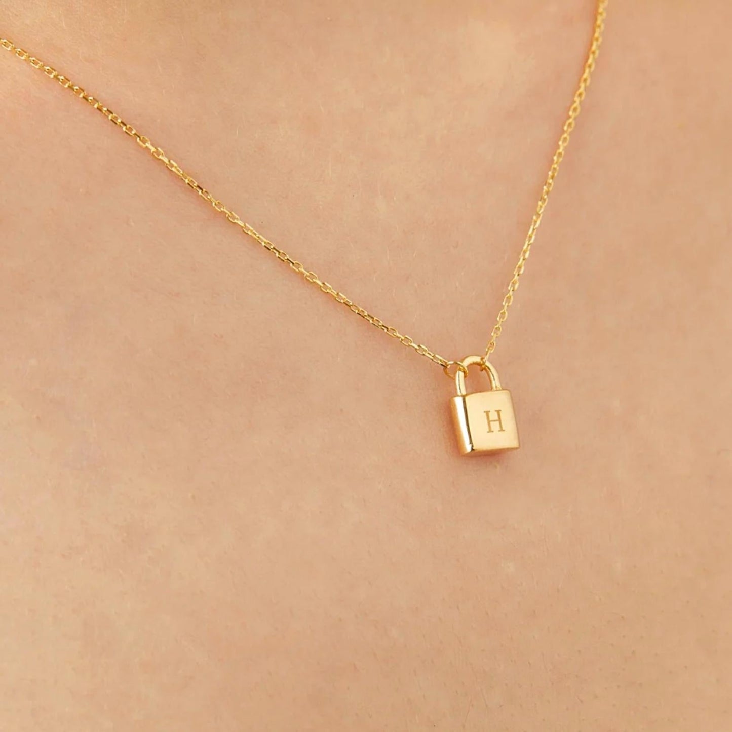 Personalised padlock letter pendant on delicate chain