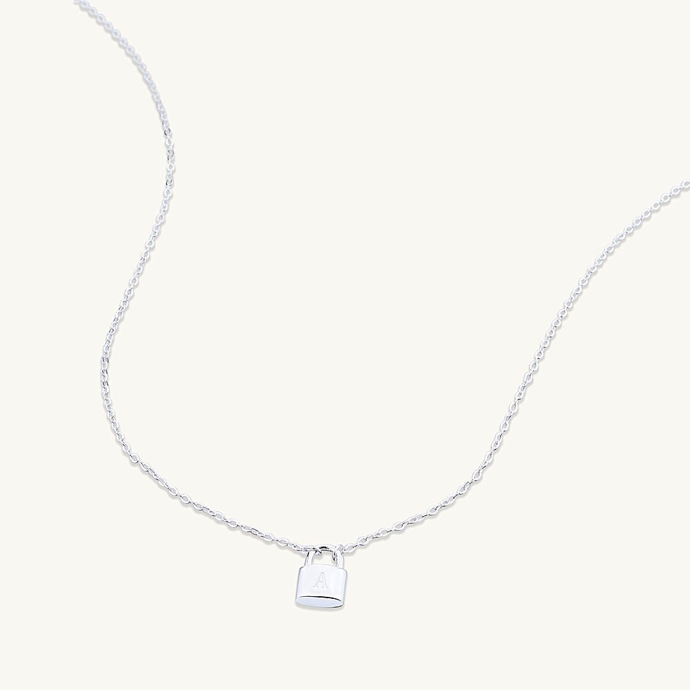 Padlock initial necklace alternative angle view