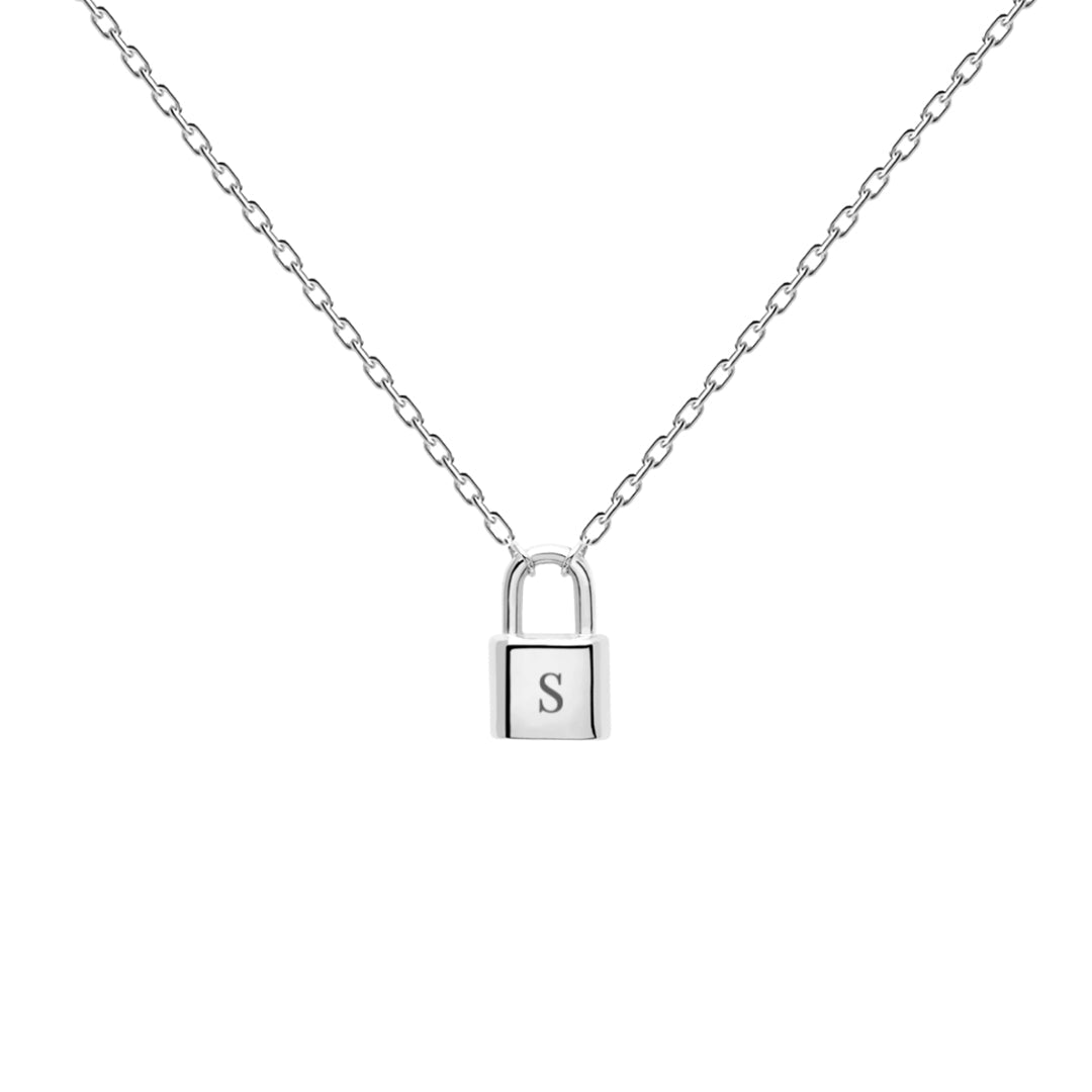 Padlock letter pendant variation F in gold vermeil