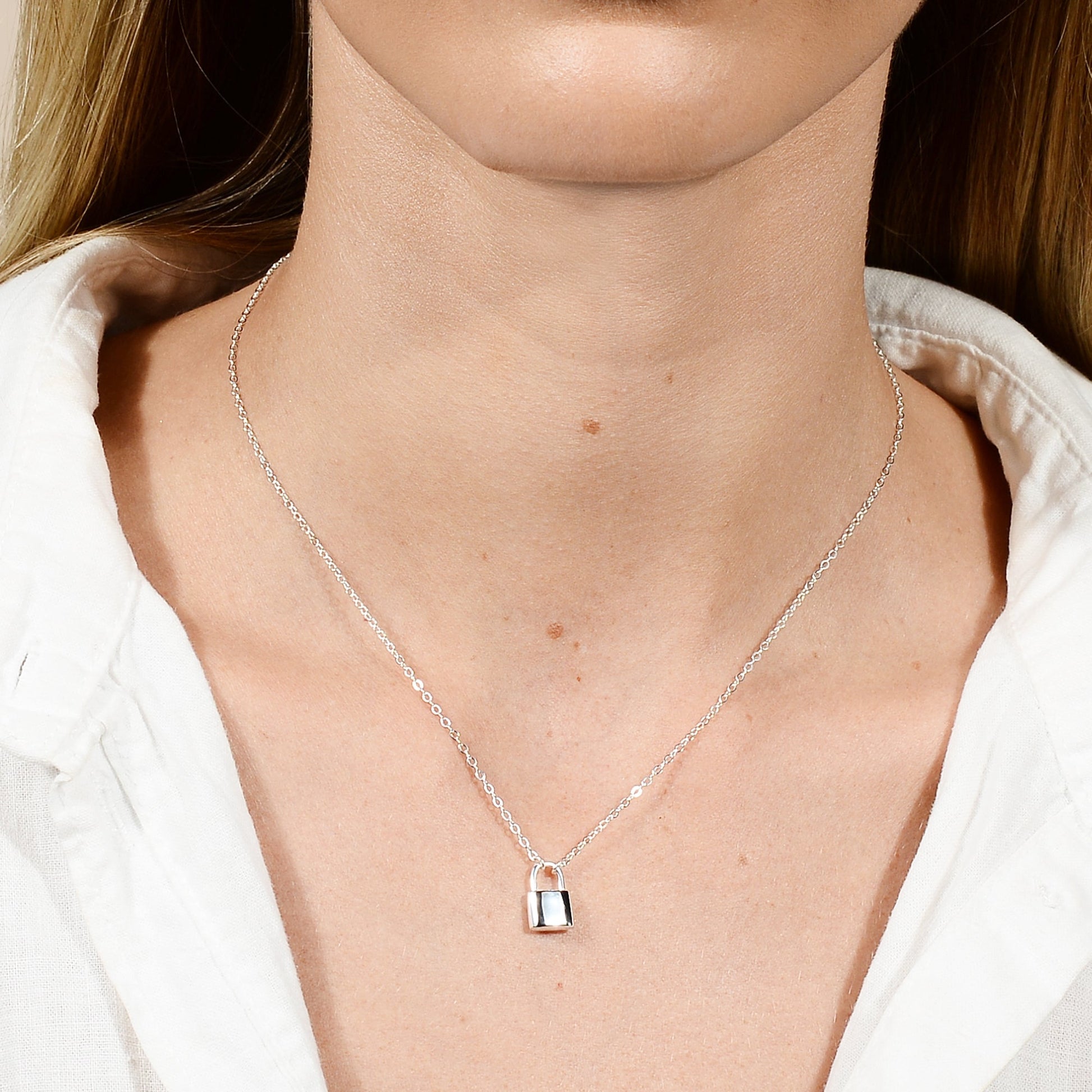 Padlock initial necklace lifestyle styling