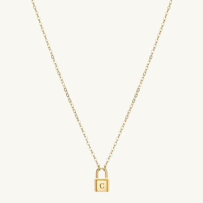 Padlock initial letter necklace in 18K gold vermeil